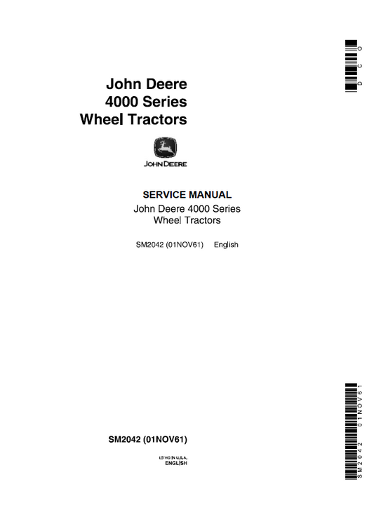 John Deere 4000 Series Wheel Tractors Service Manual SM2042 PDF 