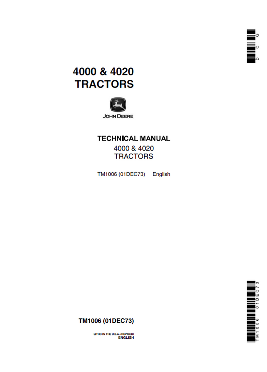 John Deere 4000 and 4020 Tractors Technical Manual TM1006 PDF 