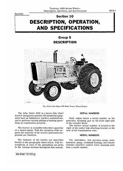 John Deere 4010 Series Wheel Tractor Workshop Manual SM2042