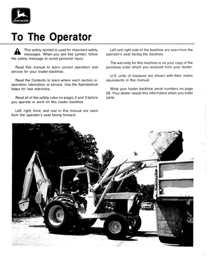 John Deere 401C Backhoe Loader Operation & Maintenance Manual PDF