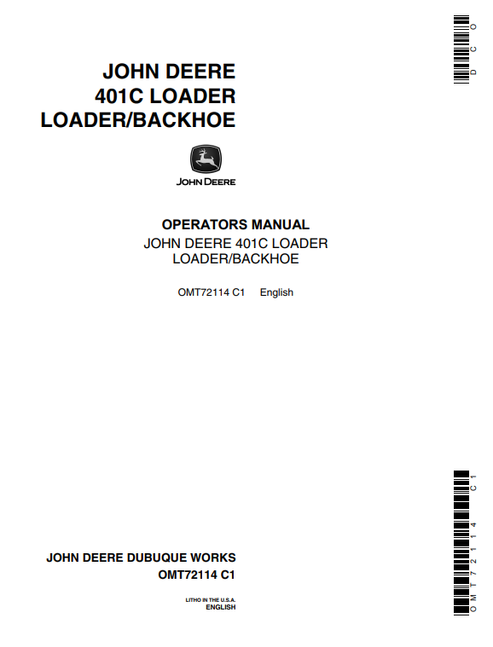 John Deere 401C Backhoe Loader Operator Manual OMT72114