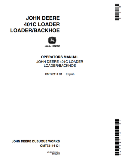 John Deere 401C Backhoe Loader Operator Manual OMT72114