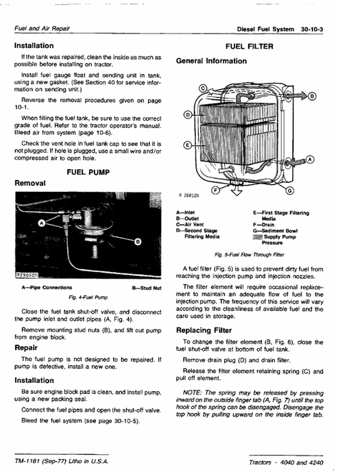 John Deere 4040 And 4240 Tractor Repair Technical Manual TM1181