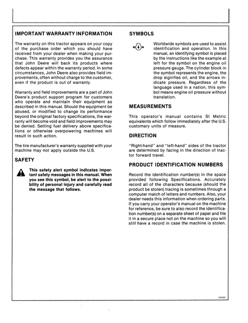 John Deere 4050, 4250 And 4450 Tractor Operation Manual PDF