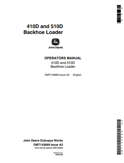 John Deere 410D & 510D Backhoe Loader Manual OMT143669
