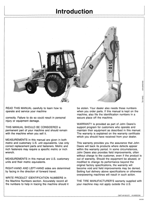 John Deere 410D & 510D Backhoe Loader Operation & Maintenance Manual PDF