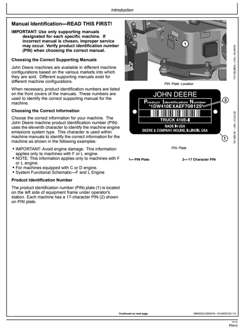John Deere 410E-II 460E-II Dump Truck Manual OMT424947X19