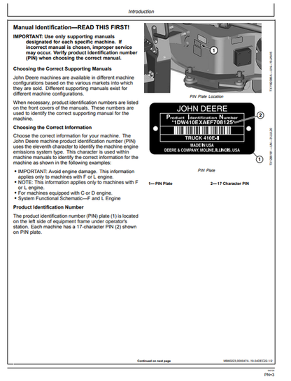 John Deere 410E-II 460E-II Dump Truck Manual OMT424947X19
