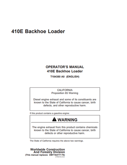 John Deere 410E Backhoe Loader Manual OMT184380
