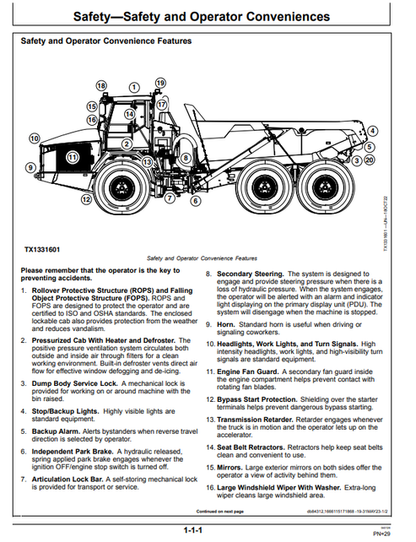 John Deere 410P & 460P Articulated Dump Truck Operating Guide
