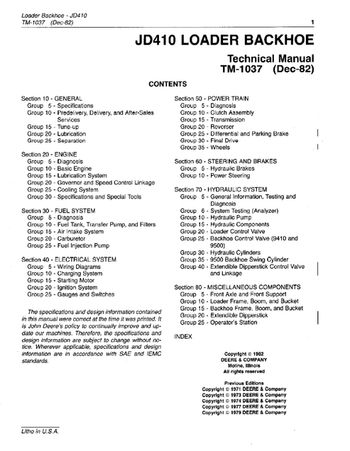 John Deere 410 Backhoe Loader Workshop Technical Manual TM1037