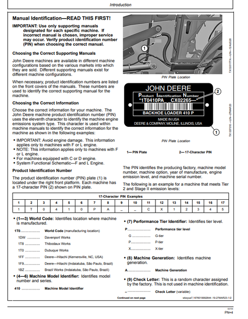 John Deere 410 P Backhoe Loader Operation & Maintenance Manual PDF