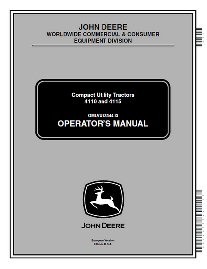 John Deere 4110 4115 Compact Utility Tractor Operator Manual