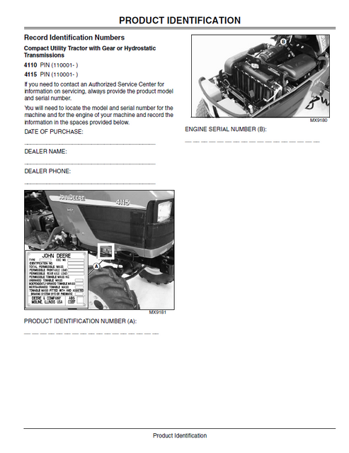 John Deere 4110 And 4115 Tractor Operation & Maintenance Manual