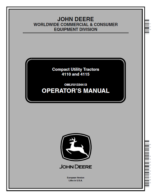 John Deere 4110 and 4115 Compact Utility Tractors Operator Manual OMLVU13344 PDF