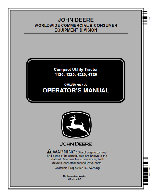 John Deere 4120 4320 4520 4720 Compact Utility Tractor Manual