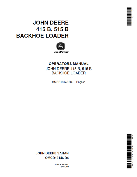 John Deere 415 B, 515 B Backhoe loader Operator Manual OMCD16146 PDF 