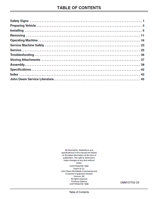 John Deere 4200, 4300, 4400 And 790 SNOWBLOWER Compact Utility Tractor 59-inch Operator Manual OMM137705
