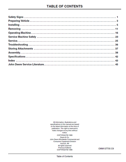 John Deere 4200, 4300, 4400 And 790 SNOWBLOWER Compact Utility Tractor 59-inch Operator Manual OMM137705