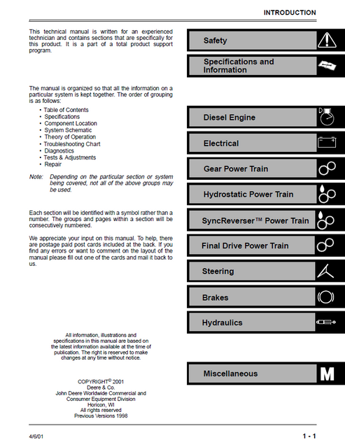 John Deere 4200 4300 4400 Compact Tractor Service & Repair Manual