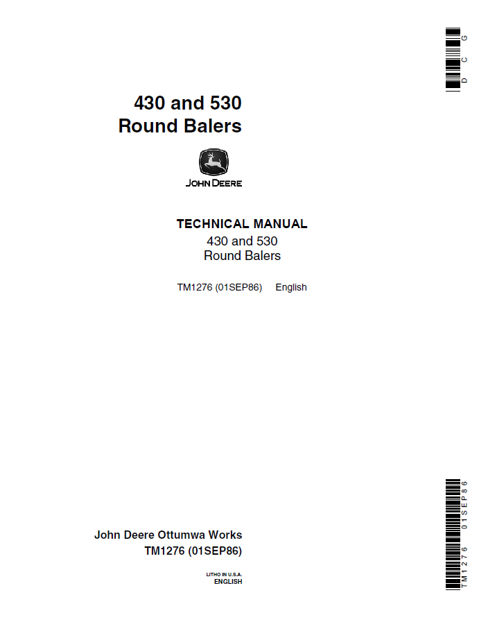 John Deere 430 and 530 Round Balers Technical Manual TM1276 PDF 
