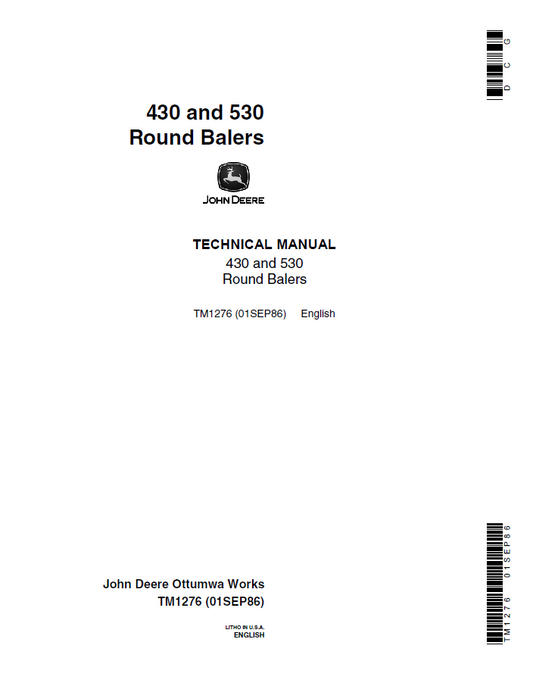 John Deere 430 and 530 Round Balers Technical Manual TM1276 PDF 