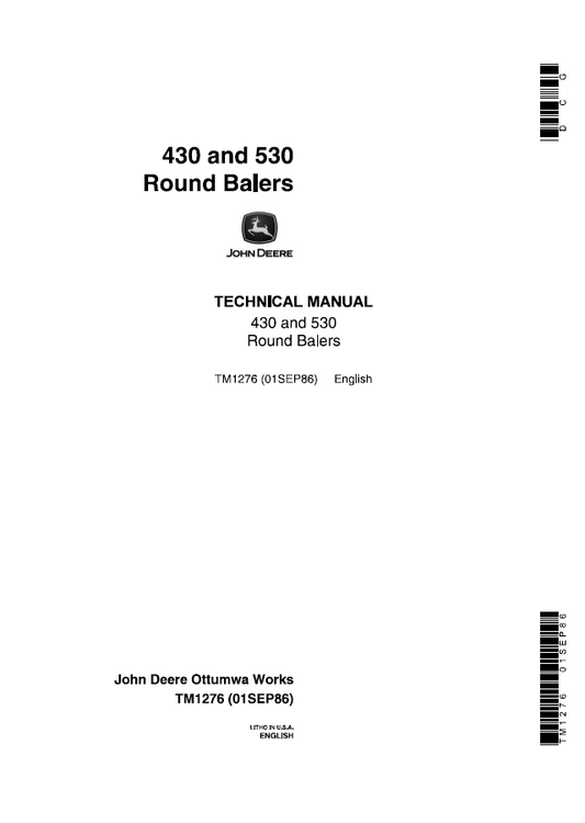 John Deere 430 and 530 Round Balers Technical Manual TM1276 PDF 