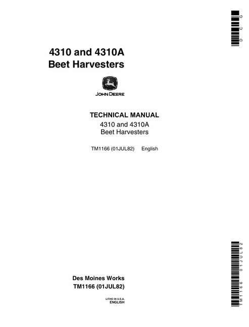 John Deere 4310 4310A Beet Harvester Technical Manual TM1166