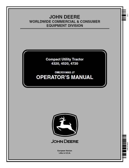 John Deere 4320 4520 4720 Compact Utility Tractor Operator Manual