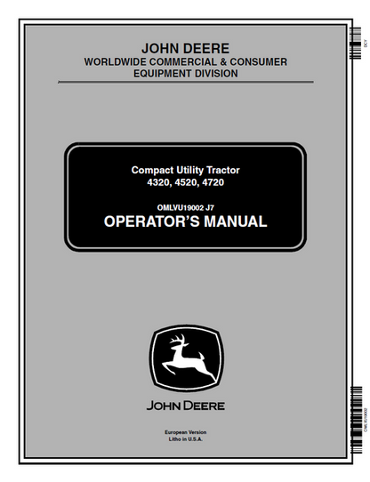 John Deere 4320 4520 4720 Compact Utility Tractor Operator Manual