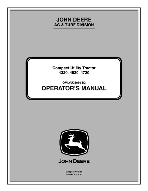 John Deere 4320, 4520 & 4720 Compact Utility Tractor Manual