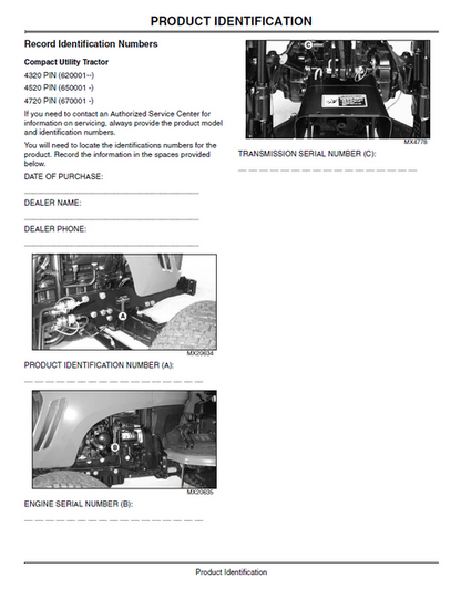 John Deere 4320 4520 4720 Compact Utility Tractor Operating Manual