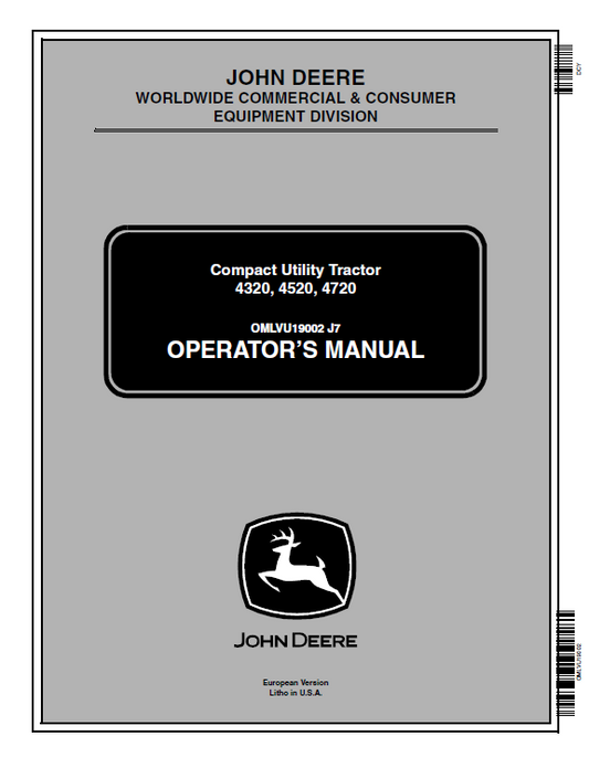 John Deere 4320, 4520, 4720 Compact Utility Tractor Operator Manual OMLVU19002 PDF