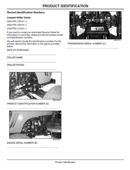 John Deere 4320 4520 4720 Compact Utility Tractor Operating Manual