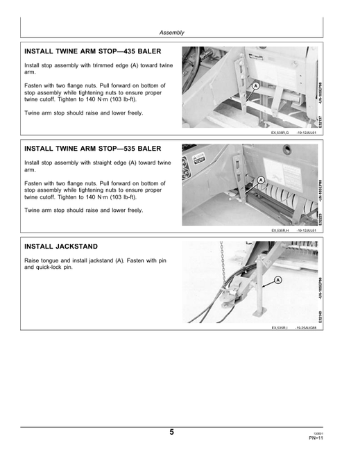 John Deere 435, 535 Round Baler Pre-Delivery Manual PDF