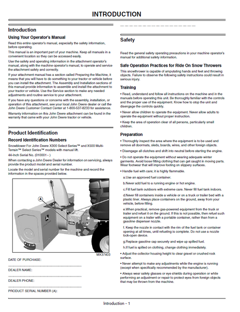 John Deere 44-Inch Snowblower Manual OMM151683 – Operator Guide