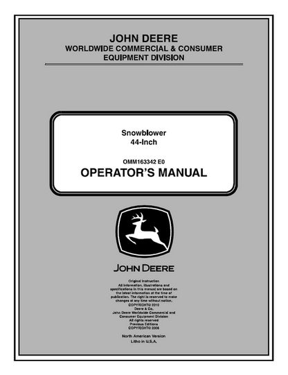 John Deere 44-Inch Snowblower Operator Manual OMM163342