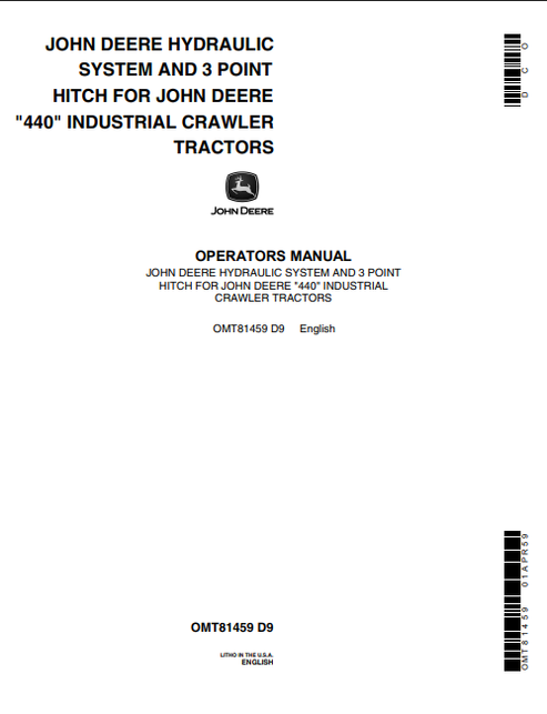 John Deere 440 Hydraulic System & 3 Point Hitch Manual OMT81459