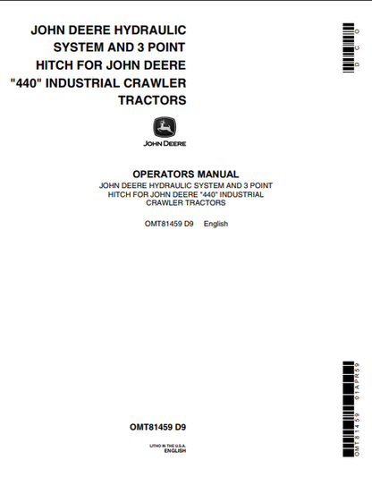 John Deere 440 Hydraulic System & 3 Point Hitch Manual OMT81459