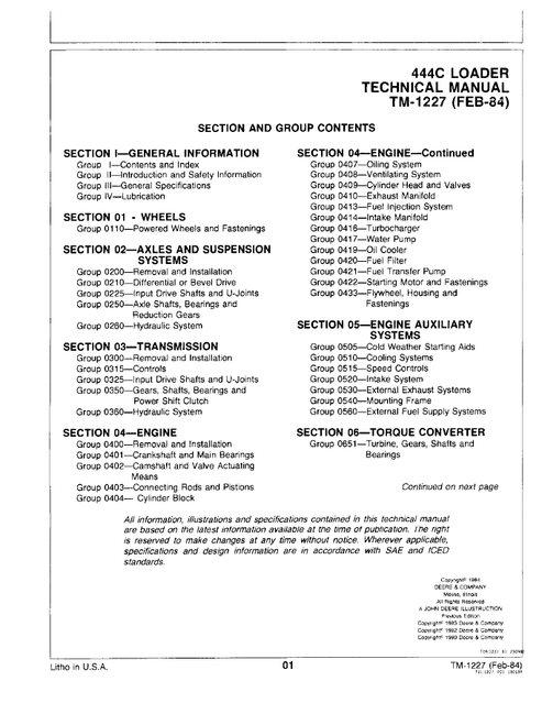 John Deere 444C Loader Service Repair Manual PDF