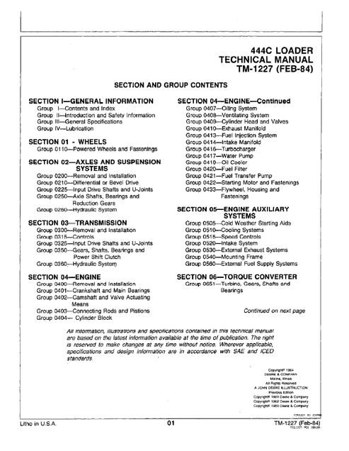 John Deere 444C Loader Service Repair Manual PDF