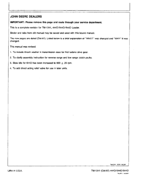 John Deere 444D 544D 644D Loader Service Repair Manual PDF