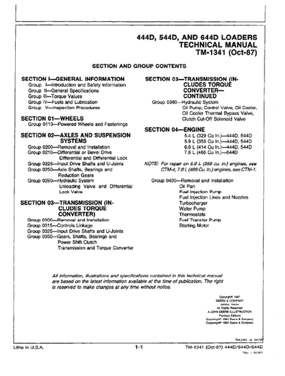John Deere 444D 544D 644D Wheel Loader Workshop Manual TM1341