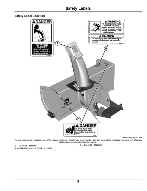 John Deere 44 & 47 Inch Snowblower Operator & Maintenance PDF Manual