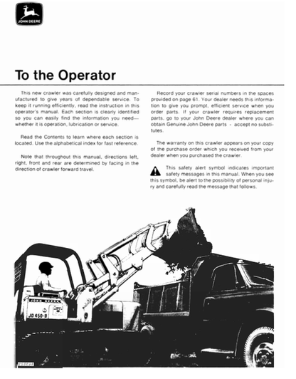 John Deere 450-B Crawler Operating Manual OMT40817