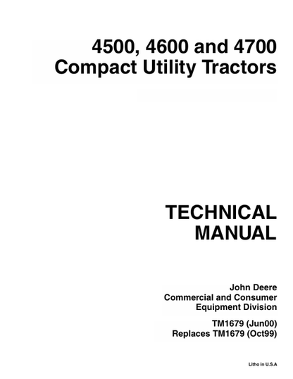 John Deere 4500 4600 4700 Compact Utility Tractor Technical Manual TM1679