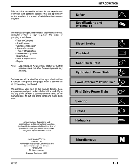 John Deere 4500 4600 4700 Utility Tractor Technical Repair Manual