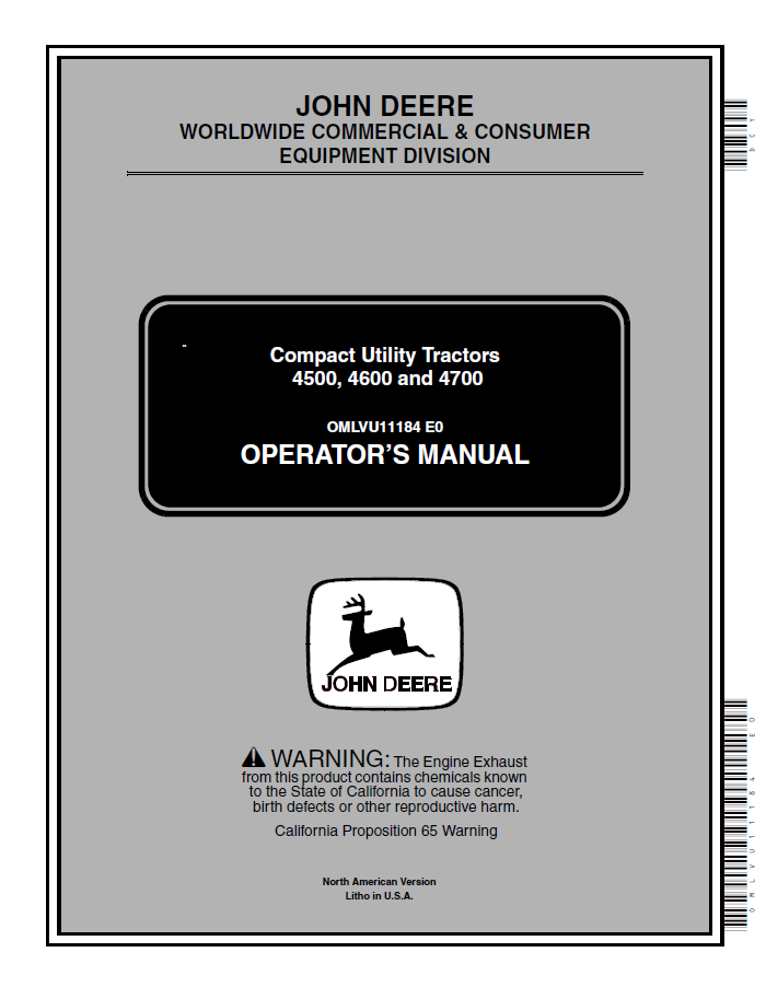 John Deere 4500, 4600 and 4700 Compact Utility Tractors Operator Manual OMLVU11184 PDF
