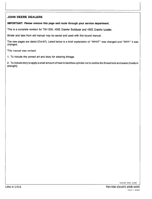 John Deere 450E Crawler Bulldozer & 455E Loader Manual