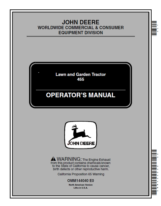 John Deere 455 Lawn and Garden Tractor Operator Manual OMM144040 PDF